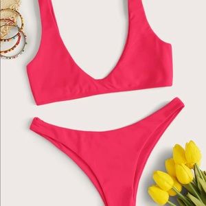 Shein Scoop neck hot pink bikini